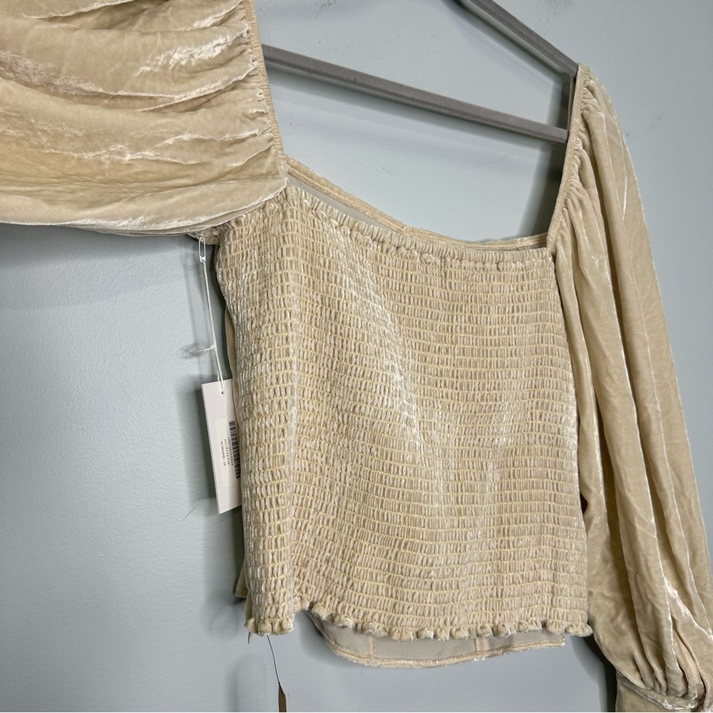 Reformation Julietta Cream Square-Neck Puff-Sleeve Velvet Corset Top - Picture 6 of 12